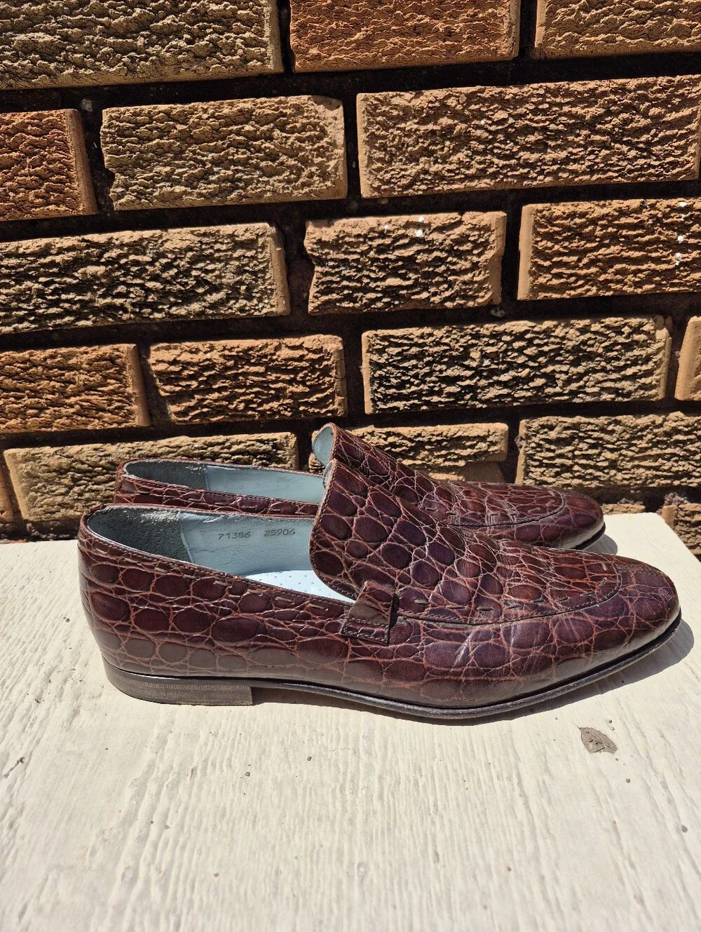 Kenneth Cole Brown Alligator Embossed Leather Black Label Made In Italy Size 9